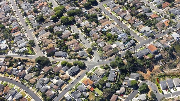Birds eye view of neighborhoods in the suburbs